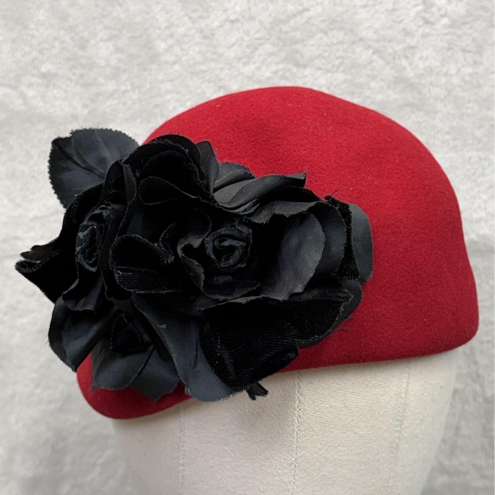 VTG Mr Charles Hat Fascinator Womens Red Michael Howard Wool Ruffle Derby Church